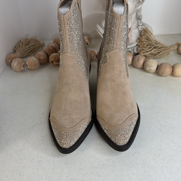 Poelman- Abby Cowboy/biker ankle boot - medium beiges 7.5/Euro 38 - Picture 3 of 12